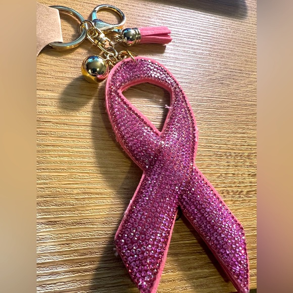 Accessories - PINK Rhinestone Breast Cancer Awareness Shiney Gold tassel NEW Keychain